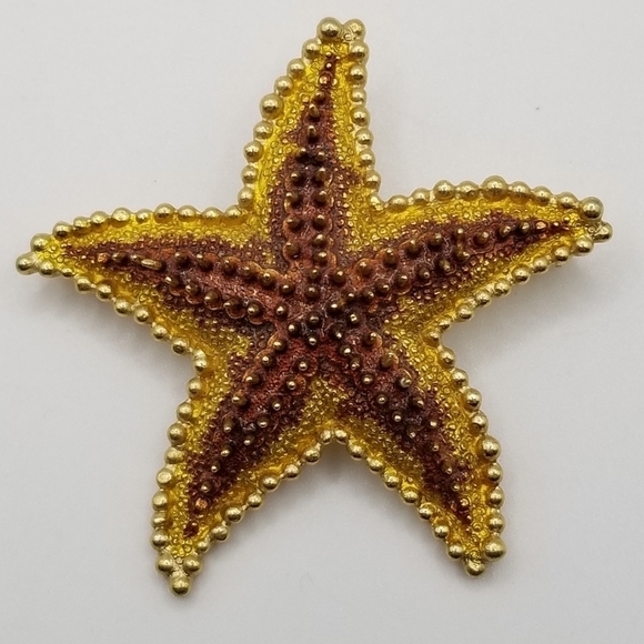 Trifari Enamel Starfish Brooch Pin Vintage Gold Tone Nautical Ocean Beach Animal - Picture 7 of 11